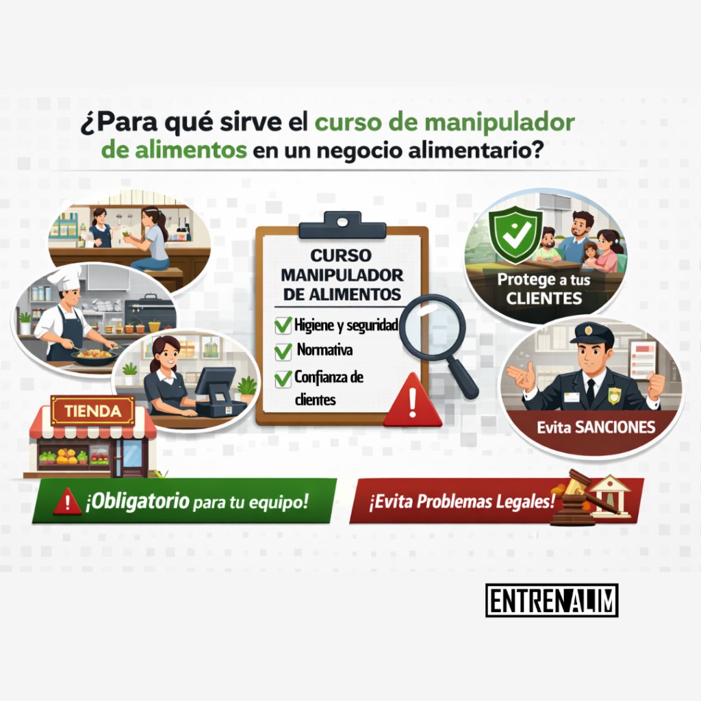 Ilustración sobre la importancia del curso de manipulador de alimentos en negocios de hostelería y alimentación